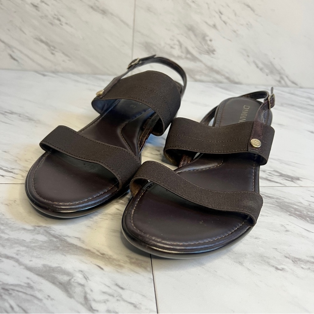 NEW Damiani's Brown Italian Stretch Wedge Slingback Sandals SZ 9.5 - Picture 2 of 5